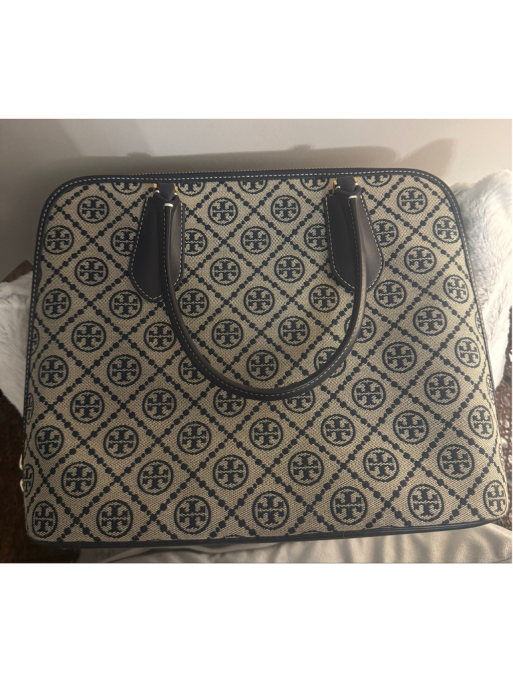 NWT Tory Burch T Monogram Swing Bag Navy Jacquard Top Handle Satchel - Picture 12 of 16